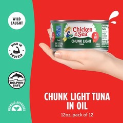 Chicken of the Sea Chunk Light Tuna in Oil, Wild Caught Tuna, 12-Ounce Cans (Pac