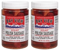 Bay View Smoked Pickled Red Hot Polish Sausage Gluten Free, 8 oz (2 Jars)