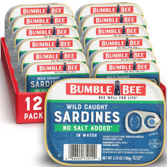 Sardines in Water with No Salt Added, 3.75 Oz Tin (Pack of 12) – Wild Caught, Gl