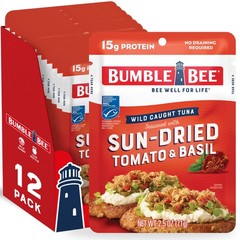 Sun-Dried Tomato Basil Seasoned Tuna 2.5 oz Pouches Pack 12 Wild Caught 15g