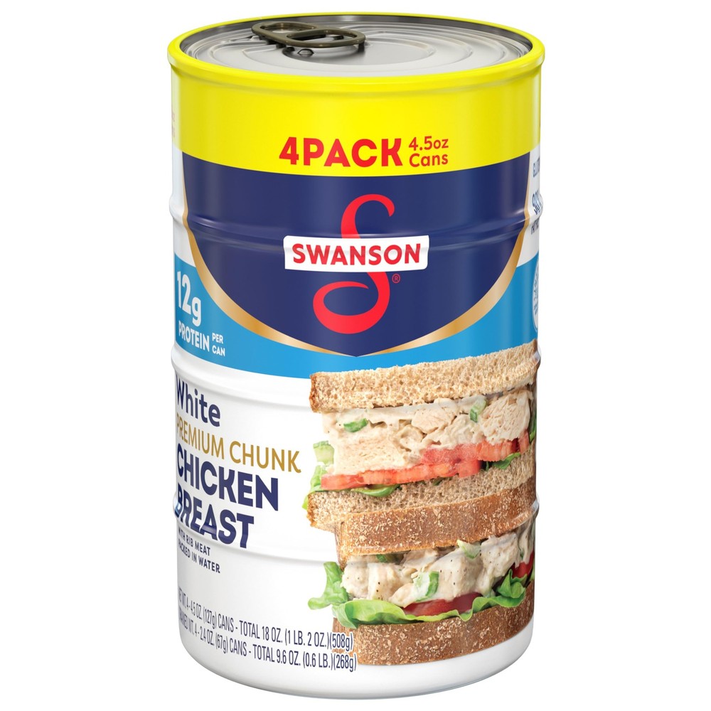 Swanson White Premium Chunk Chicken Breast with Rib Meat 4.5 oz (Pack of 4)