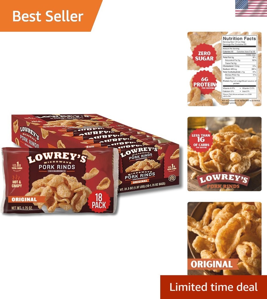 Bacon Curls Microwave Pork Rinds Chicharrones, , 1.75 Ounce Pack of 18
