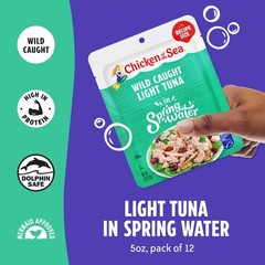Wild Caught Light Tuna in Spring Water, 5 Ounce Packets, 12-Count – High Prot…