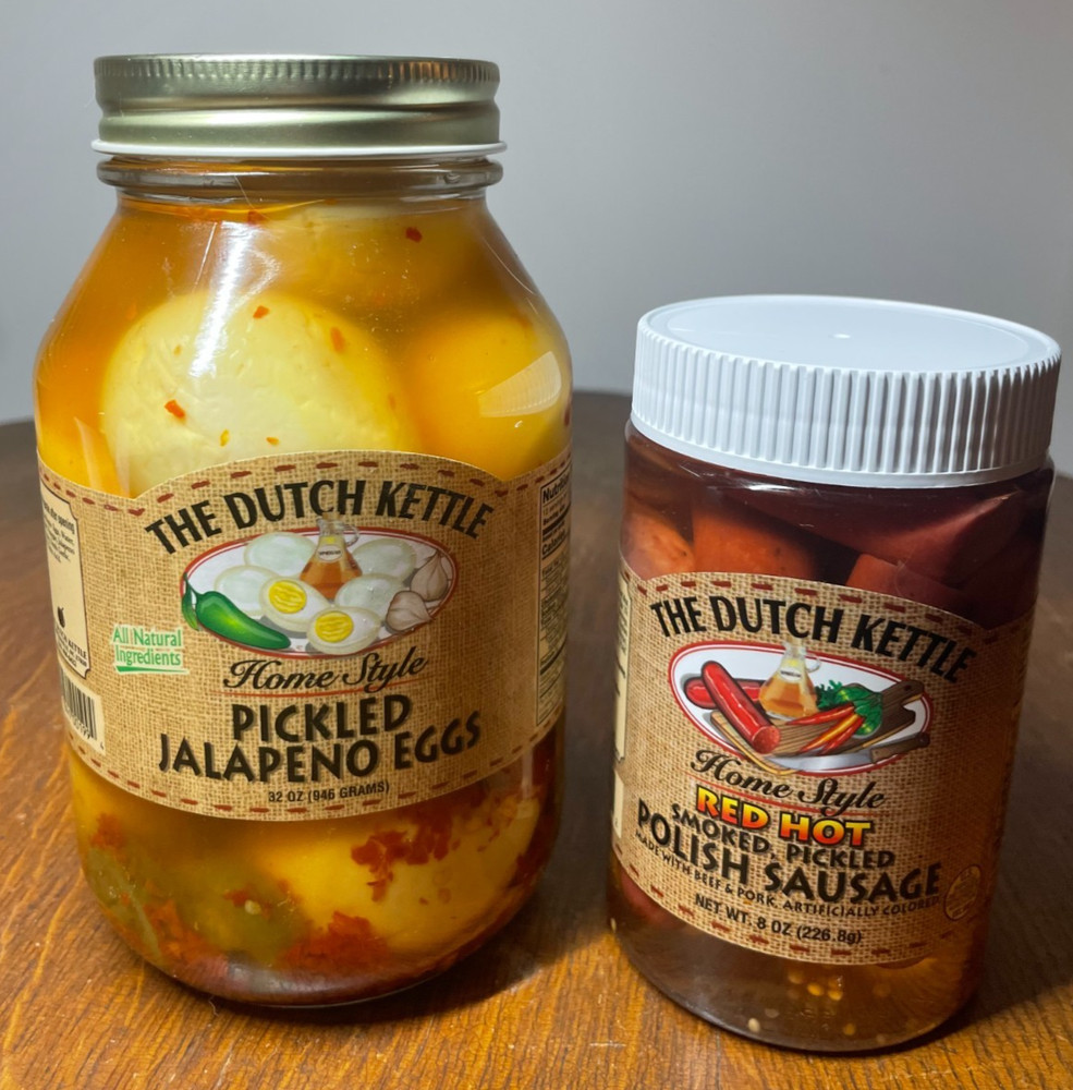 The Dutch Kettle Pickled Jalepeno Eggs & Red Hot Smoked Polish Sausage | 2-Pack