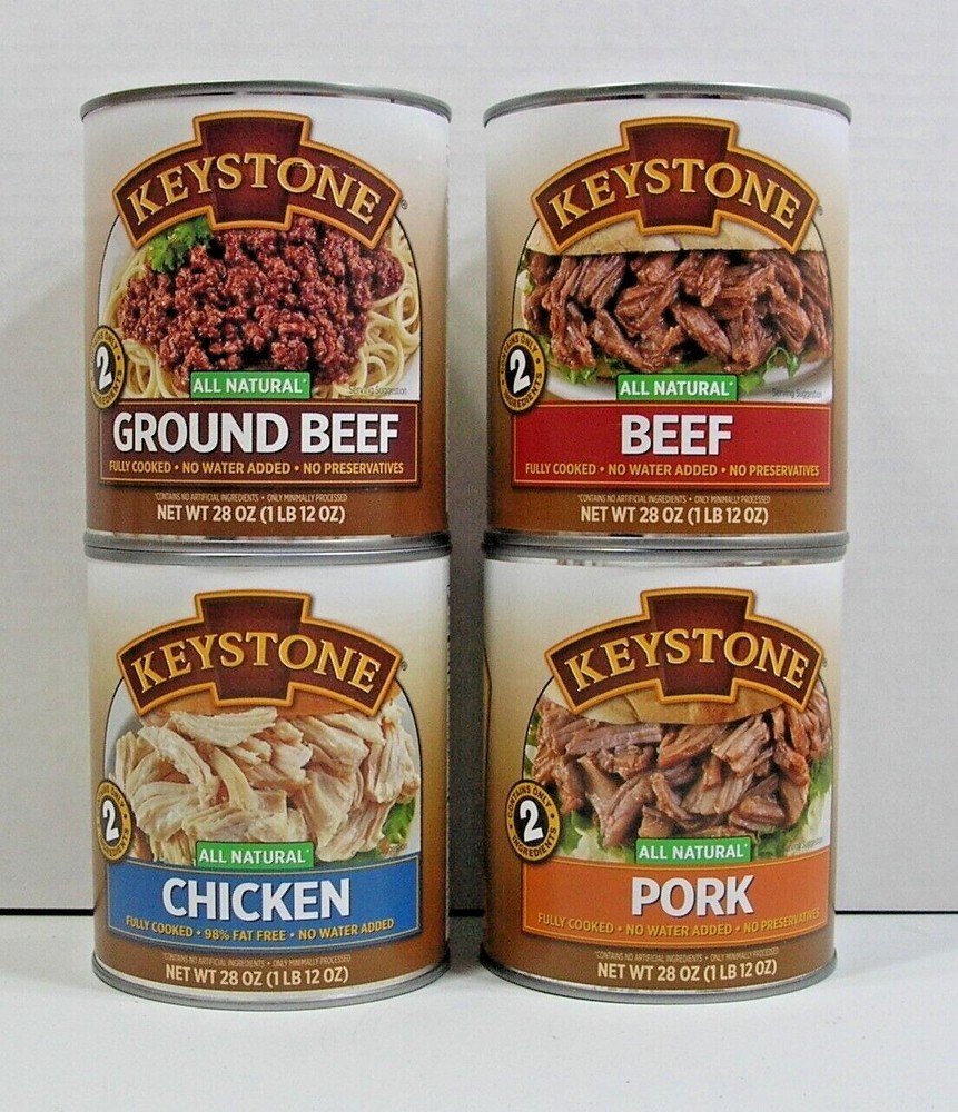 (4 Cans – 1 of each) Keystone ALL NATURAL Ground Beef, Chicken, Beef, Pork 28oz