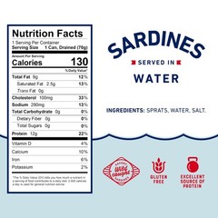 Sardines in Water, 3.75 Oz Can (Pack of 12) – Wild Caught Sardines – 12G Protein