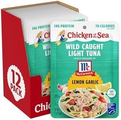Chicken of the Sea Lightly Seasoned Lemon Garlic Wild Caught Light Tuna, 2.5 …