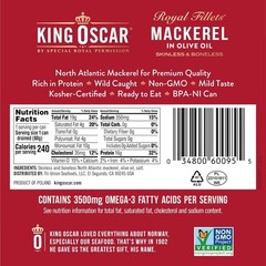 King Oscar Mackerel in Olive Oil, 4.05 Ounce Can, 6-Pack, Skinless & Boneless