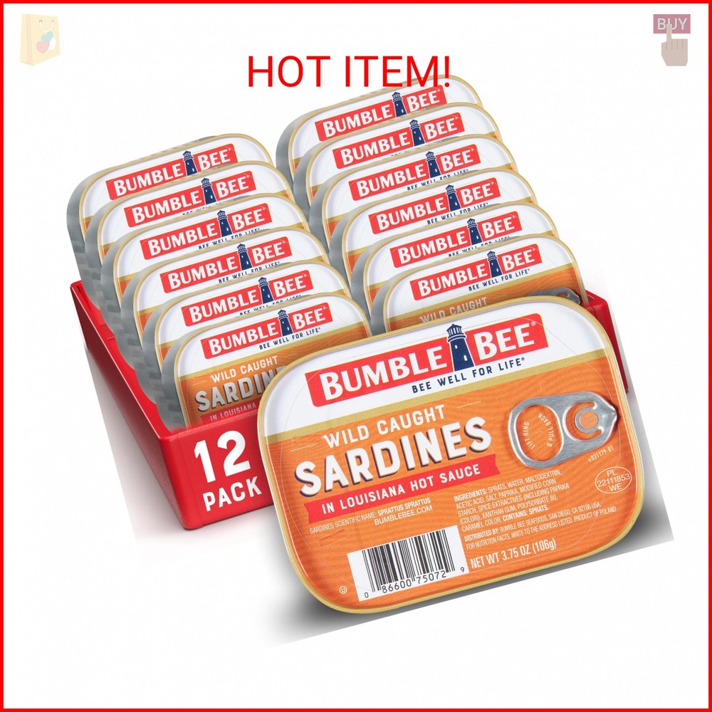 Bumble Bee Sardines in Louisiana Hot Sauce, 3.75 oz Tin (Pack of 12) – Wild Caug