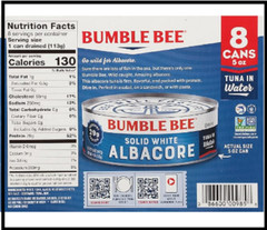 Bumble Bee Solid White Albacore Tuna in Water 5 oz Can (Pack of 8) – Wild Caught