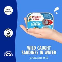 Chicken of the Sea Wild Caught Sardines in Water, 3.75 oz Cans, 18-Count – Hi…