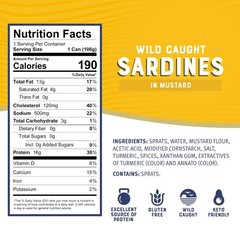 Wild Caught Sardines in Mustard Sauce, 3.75 oz Tin – Gluten Free, Keto, Kosher,