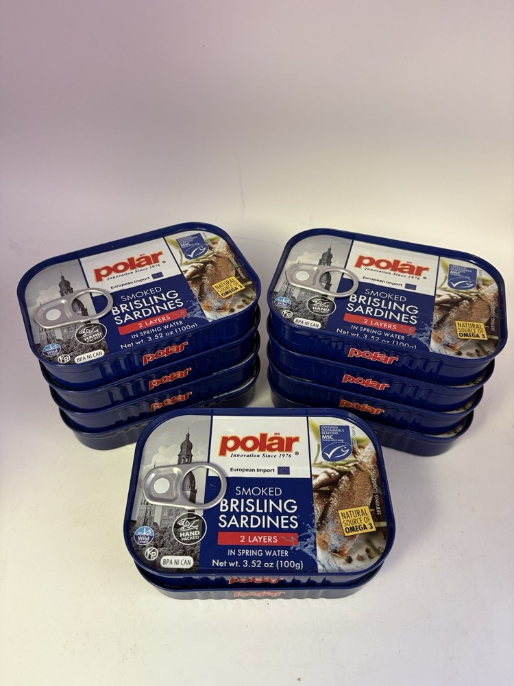 Lot of 10 Polar Smoked Brisling Sardines in Spring Water 3.52 oz Cans