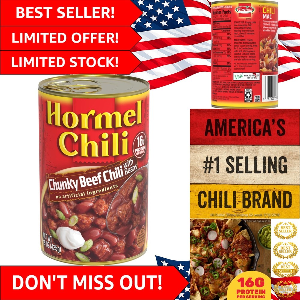 Delicious Chunky Beef Chili with Beans, 15 oz – Ideal for Chili Dogs and More