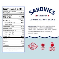 Wild Caught Sardines in Louisiana Hot Sauce, 3.75 Oz Can (Pack of 12) – 11Gprote