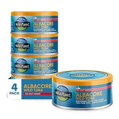 Canned Tuna Albacore Wild No Salt Added 5 oz Pack of 4 Pole Line Caught