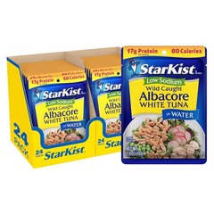 Low Sodium Albacore White Tuna in Water, 2.6 oz Pouch 24 Pack Ready to Eat Wi…