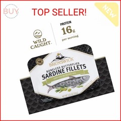 Brunswick Sardines in Olive Oil, 3.75 oz Can (Pack of 12) – Boneless Butterflied