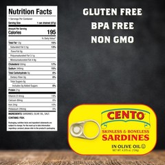 Cento Skinless & Boneless Sardines in Olive Oil, 4.375 Oz, High Protein, Easy…