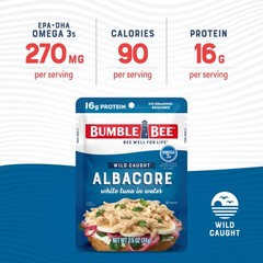Tuna White Albacore Wild Caught 2.5 oz Pouches Pack of 12 16g Protein Non-GMO