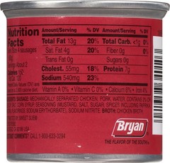 BRYAN Vienna Sausage, 4.6 Ounce PullTop Can Pack of 1 | Canned Meat | Keto Fo…