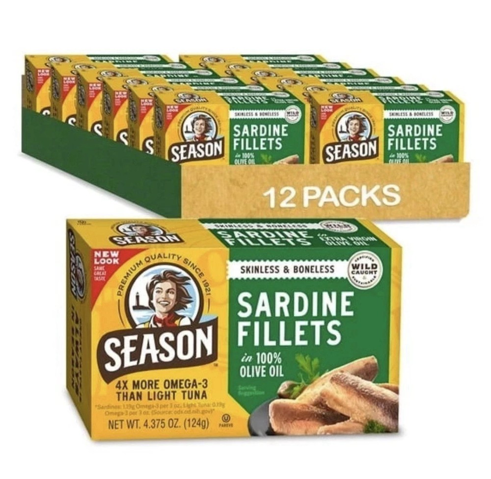Season Skinless & Boneless Sardines in Oil – 4.375-Ounce (Pack of 12) Free Ship