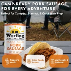 6 Cans- Werling & Sons Canned Heat & Eat Pork Sausage 14.5 Oz Fully Cooked