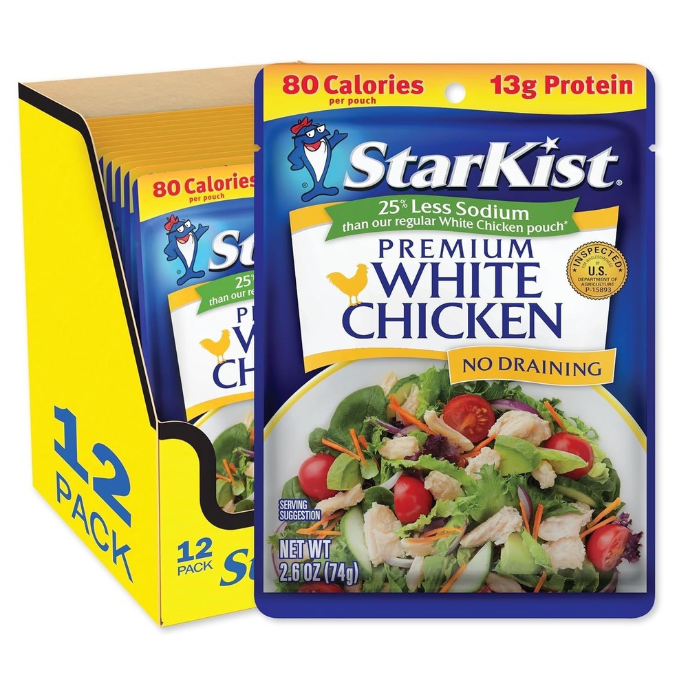 StarKist Less Sodium Premium White Chicken 2.6 oz Pouch Pack of 12