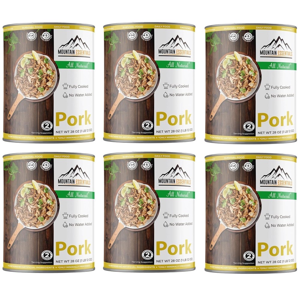 MOUNTAIN ESSENTIALS Fully Cooked Ready to Eat Canned Pork 28 Oz | Pack of 6