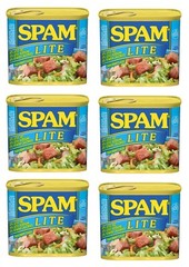 6 Pack SPAM Lite 50% less fat, 25% less sodium and 33% Fewer calories 12 oz Cans