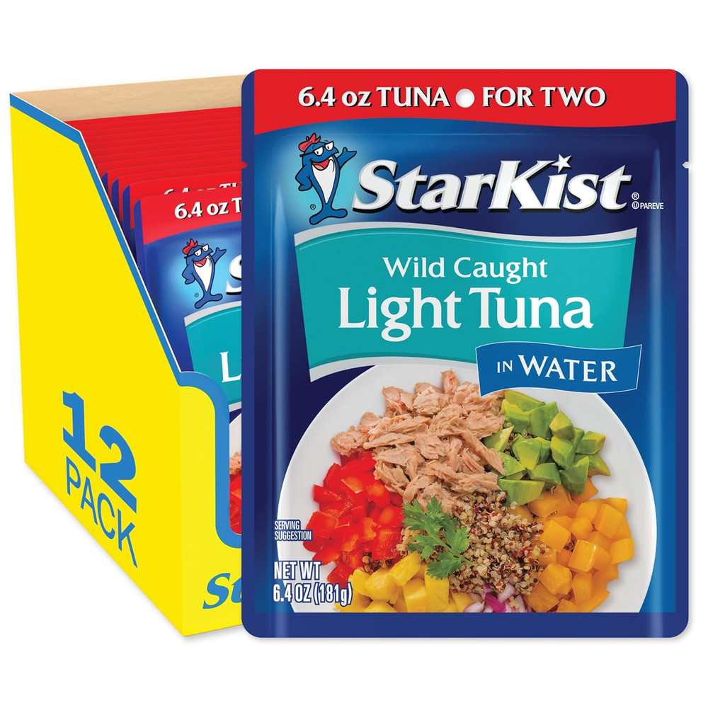 Albacore White Tuna in Water, 6.4 Oz Pouch (12 Pack) Ready to Eat Wild Caught Tu