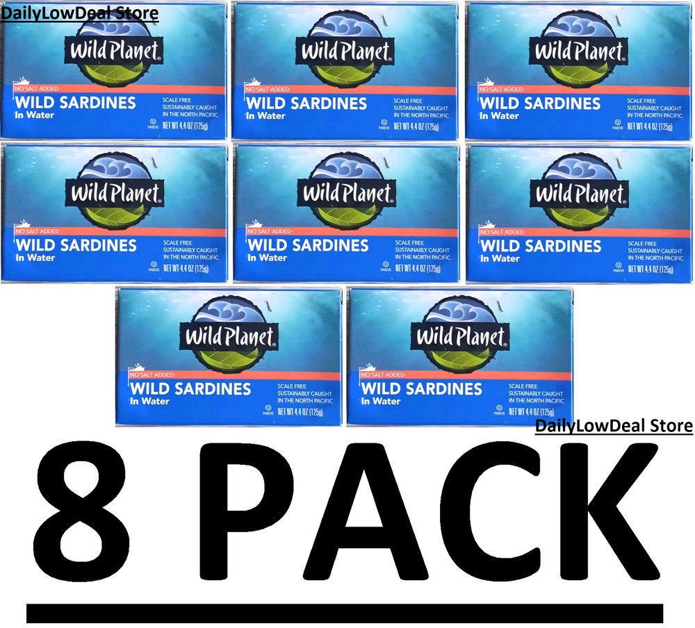 8 PACK – Wild Planet, Wild Sardines In Water, No Salt Added, 4.4 oz EACH