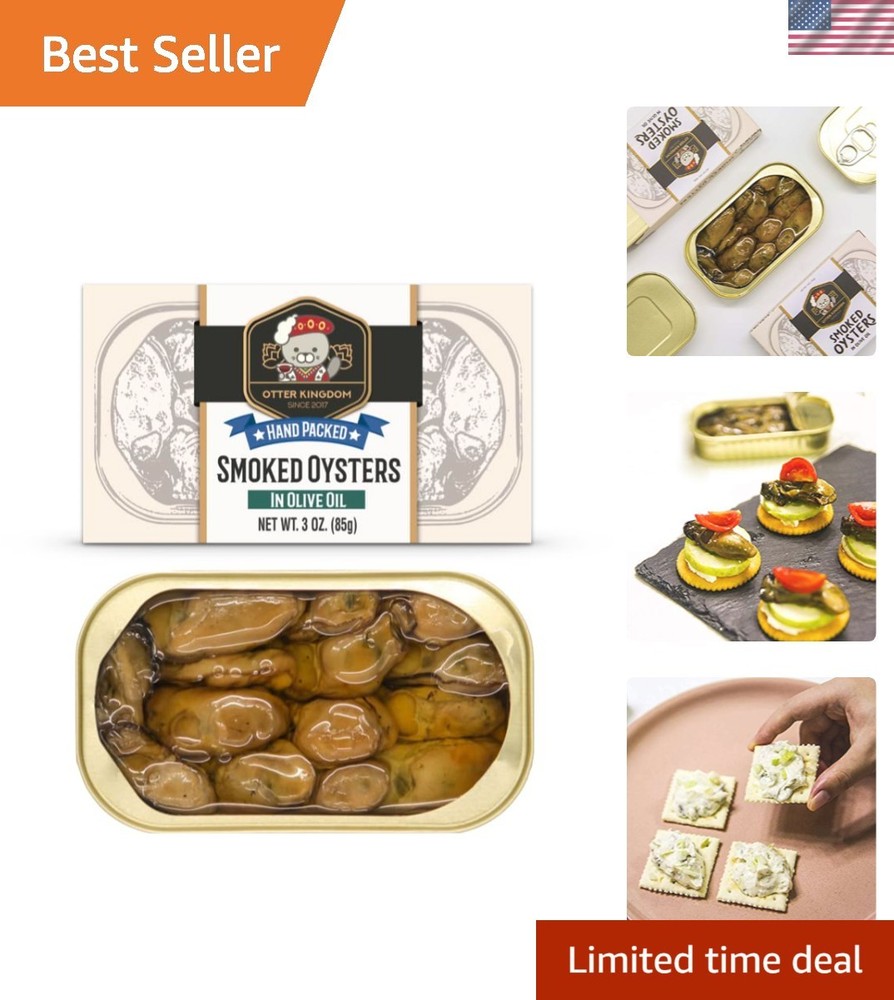 Delicious Smoked Oysters Hand Packed in Pure Oil – 3 Oz Cans, Set of 12