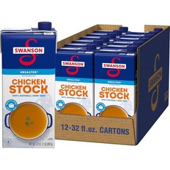 Swanson 100% Natural Unsalted Chicken Stock, 32 Oz (12 Pack) for Holiday Meals