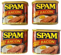 4 CANS SPAM BACON,12oz EACH,FULLY COOKED,READY TO EAT