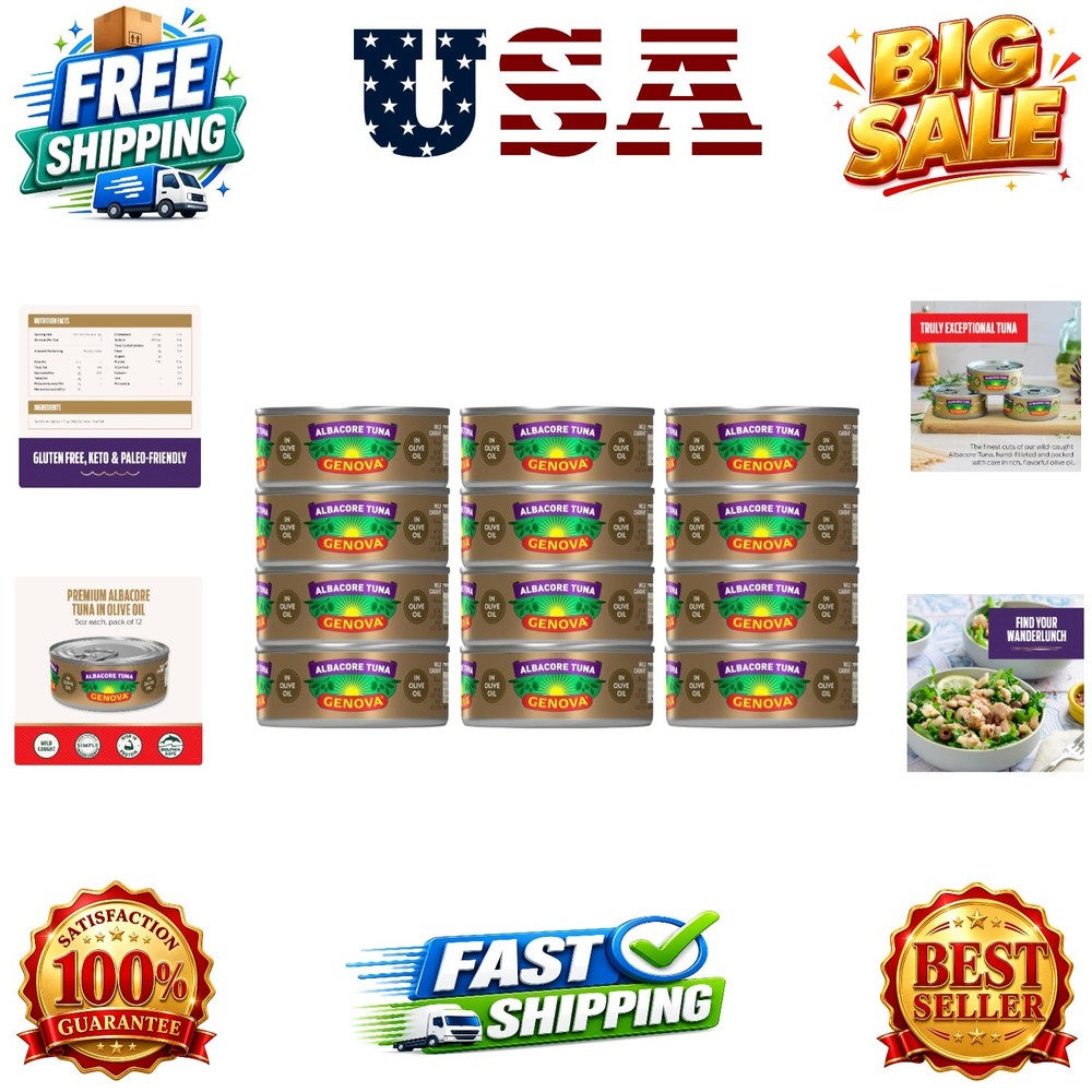Albacore Tuna in Olive Oil, 5 oz. Cans Pack of 12, Wild Caught Canned Tuna, S…