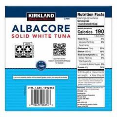 Kirkland Signature Solid White Albacore Tuna Superior 8 Cans 3.5LB In Water Fish