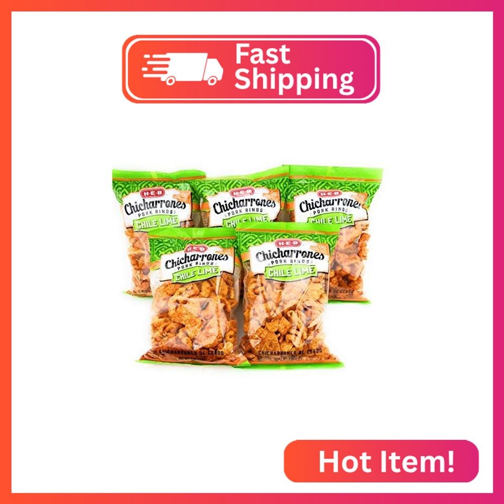 HEB Chicharrones Pork Rinds CHILE LIME Flavor (Pack of 5) | Keto Snacks, Low Car