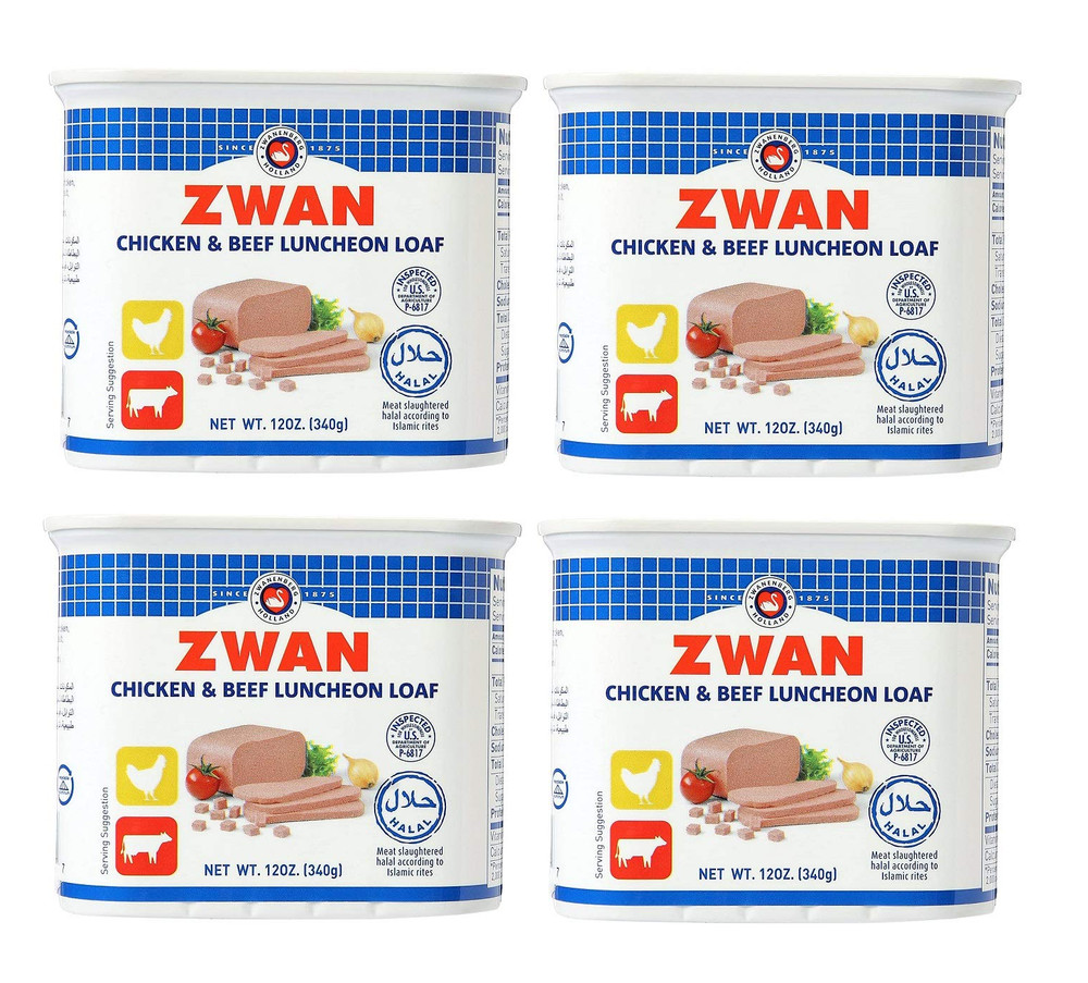 ZWAN Chicken and Beef Luncheon Halal Loaf Meat 12oz. (340g) Four (4) Cans