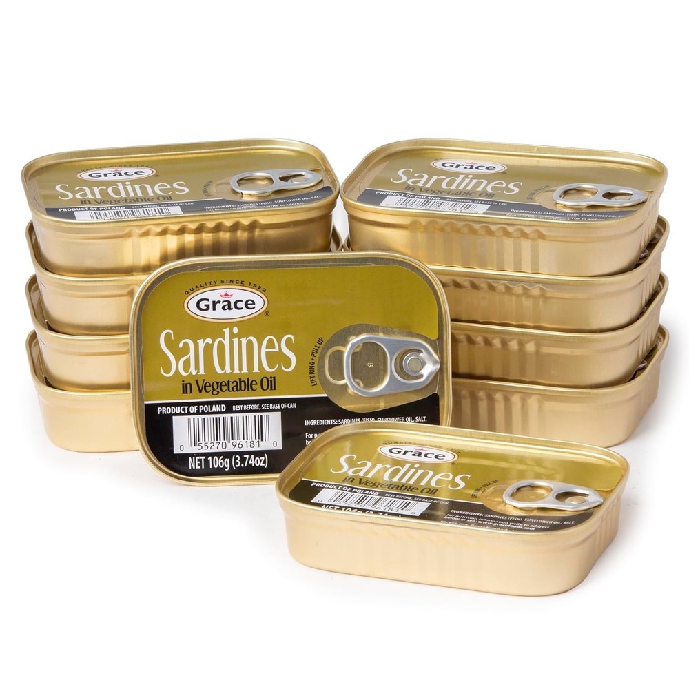 Sardines in Vegetable Oil – 106g 3.74oz (Pack of 10) – 18g Protein per Servin…