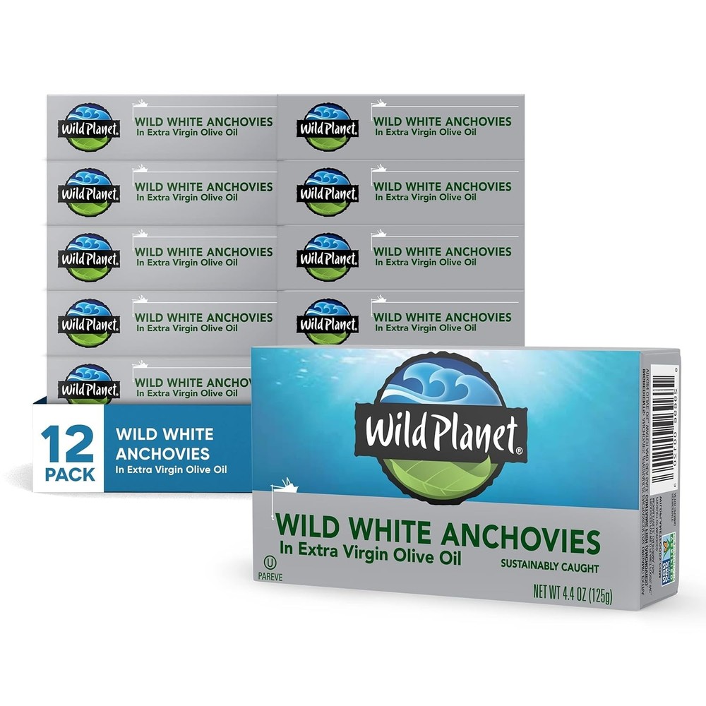 Wild Planet Wild White Anchovies Olive Oil 4.4 Ounce 12-Pack Tinned Fish