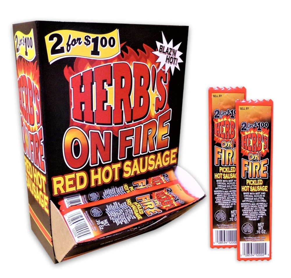 Herb’s On Fire Red Hot Sausage, 50 Count 0.7 Ounce Pickled Hot Sausage