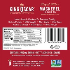 King Oscar Mackerel in Olive Oil 4.05 Ounce Can Pack of 6 Skinless & Boneless