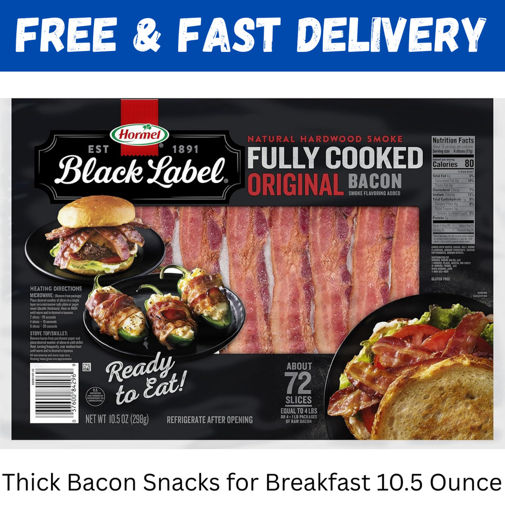 Hormel Black Label Fully Cooked Bacon – Thick Bacon Snacks For Breakfa