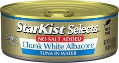 Selects No Salt Added Chunk White Albacore Tuna in Water – 4.5 oz Can Pack of 5