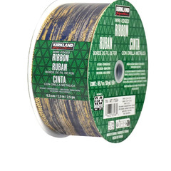 Kirkland Everyday Wire Edged Ribbon. 50 Yards. 1.5″ Blue and Gold