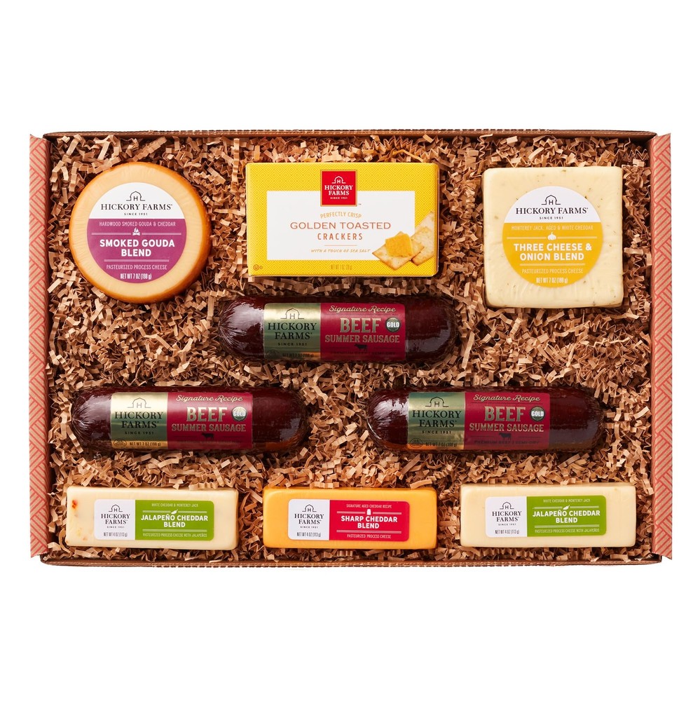 Hickory Farms Signature Beef Meat and Cheese Gift Basket (Large) 9 Piece Set