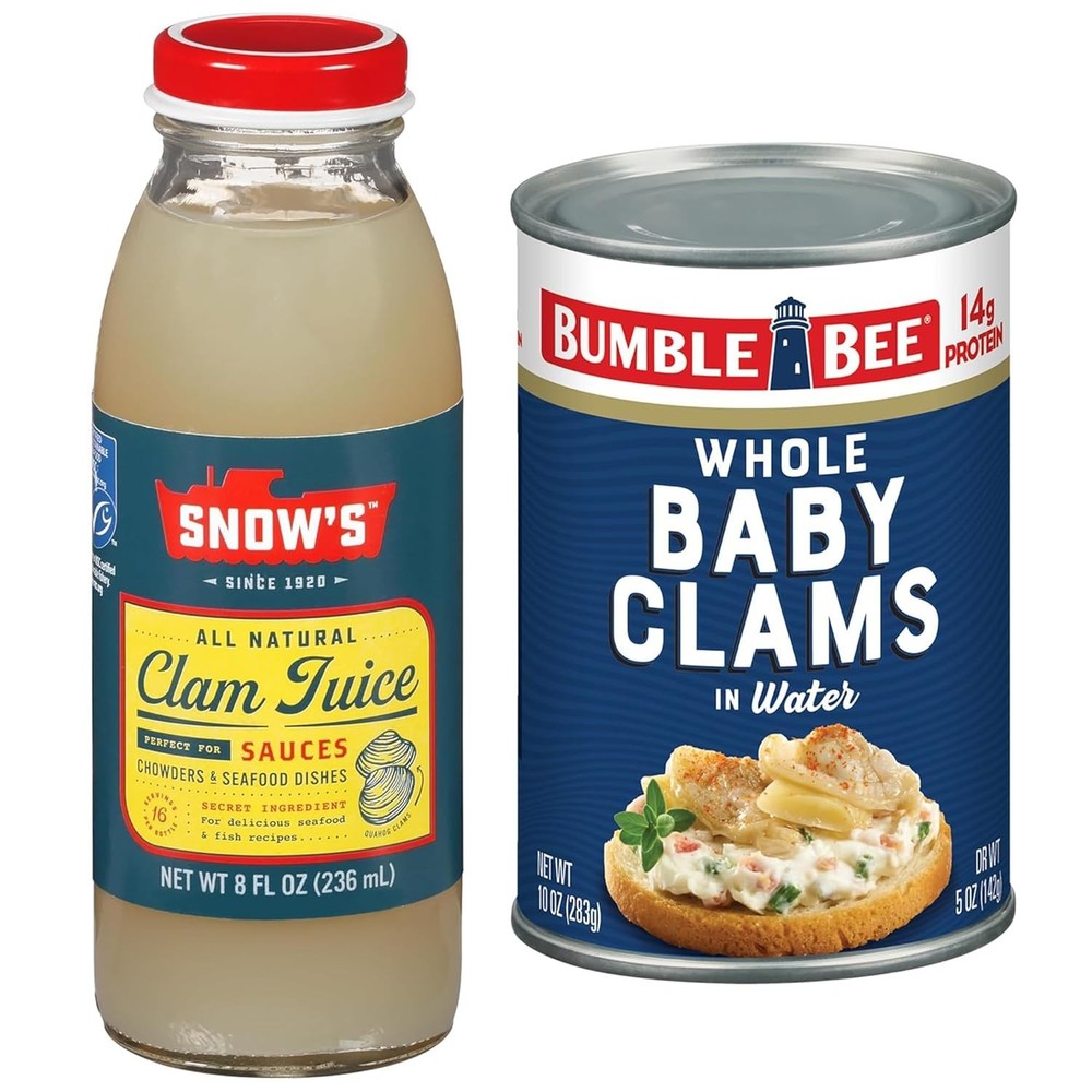 Bumble Bee Whole Baby Canned Clams, 1 Bottle Juice and 1 Can Whole Clams for Cho