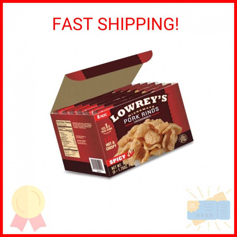 Lowrey’s Bacon Curls Microwave Pork Rinds (Chicharrones), Hot and Spicy, 1.75 Ou