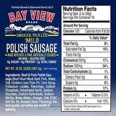 Bay View Premium Smoked Polish Sausage – No MSG, 0g Sugar & Gluten-Free^
